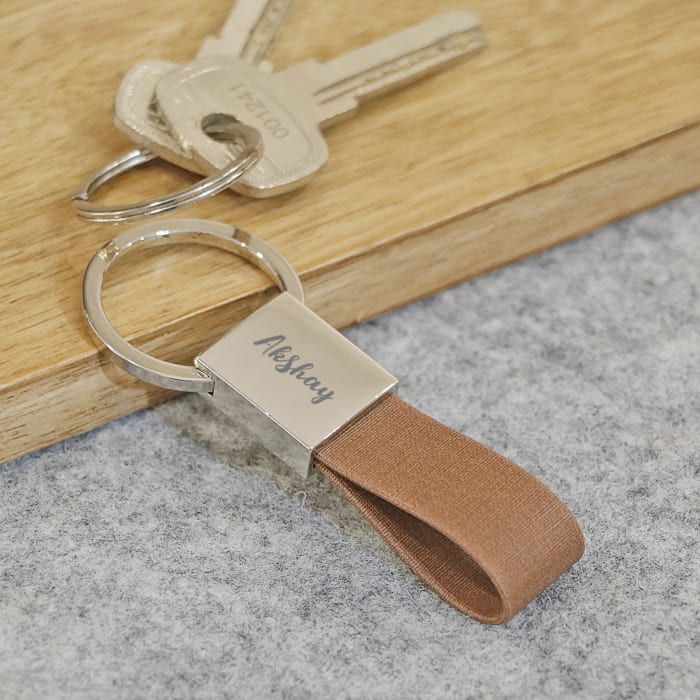 Personalized Metal Keychain with Faux Leather Strap