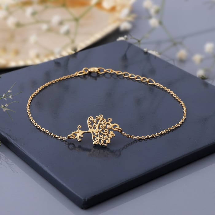 Tree Of Life 18K Gold Plated Silver Adjustable Bracelet