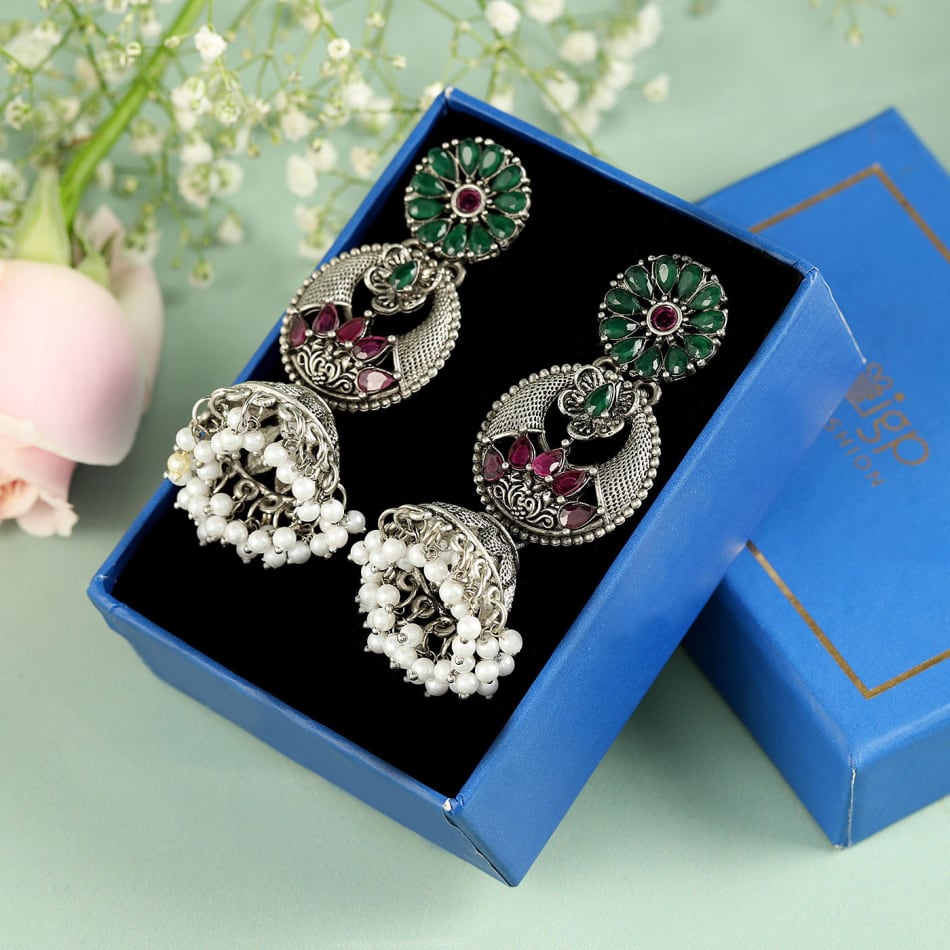 Chunky Monochrome Stone Earrings: Gift/Send Jewellery Gifts Online  JVS1202470 |IGP.com