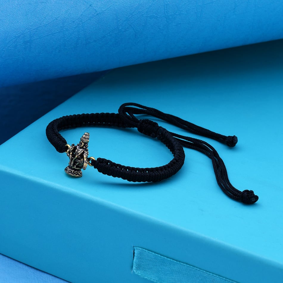 Aum Om 18K Gold Black American Diamond Adjustable Thread Bracelet – ZIVOM