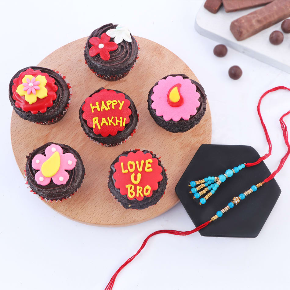 Bhaiya Bhabhi Rakhi With Floral Cupcakes: Gift/Send Rakhi Gifts ...