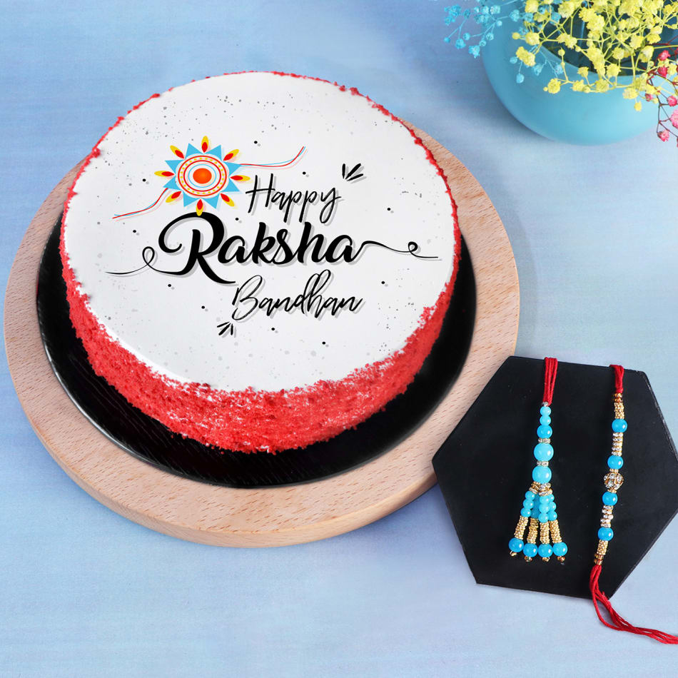 Bhaiya Bhabhi Rakhi With Happy Raksha Bandhan Red Velvet Cake Half ...