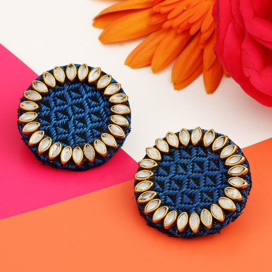 p blue boho fabric stud earrings 204065 m