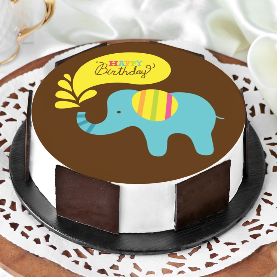 Elephant Fondant Cartoon Birthday Cake for Kids - Bakersfun