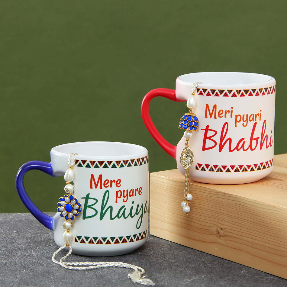Blue Pachhi Bhaiya Bhabhi Rakhi with Two Beautiful Magic Mug: Gift ...