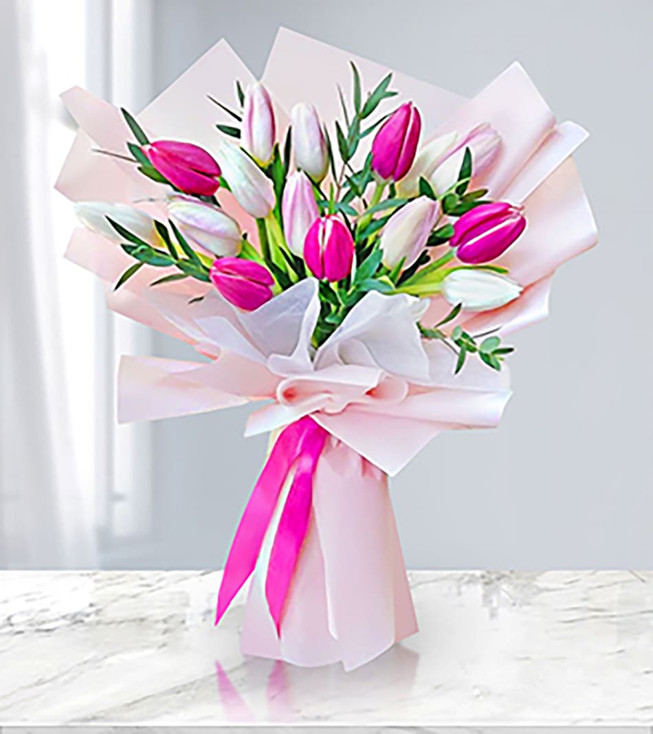 Blushing Pink Tulip Bouquet: Gift/Send UAE Gifts Online JVS1202042 |IGP.com