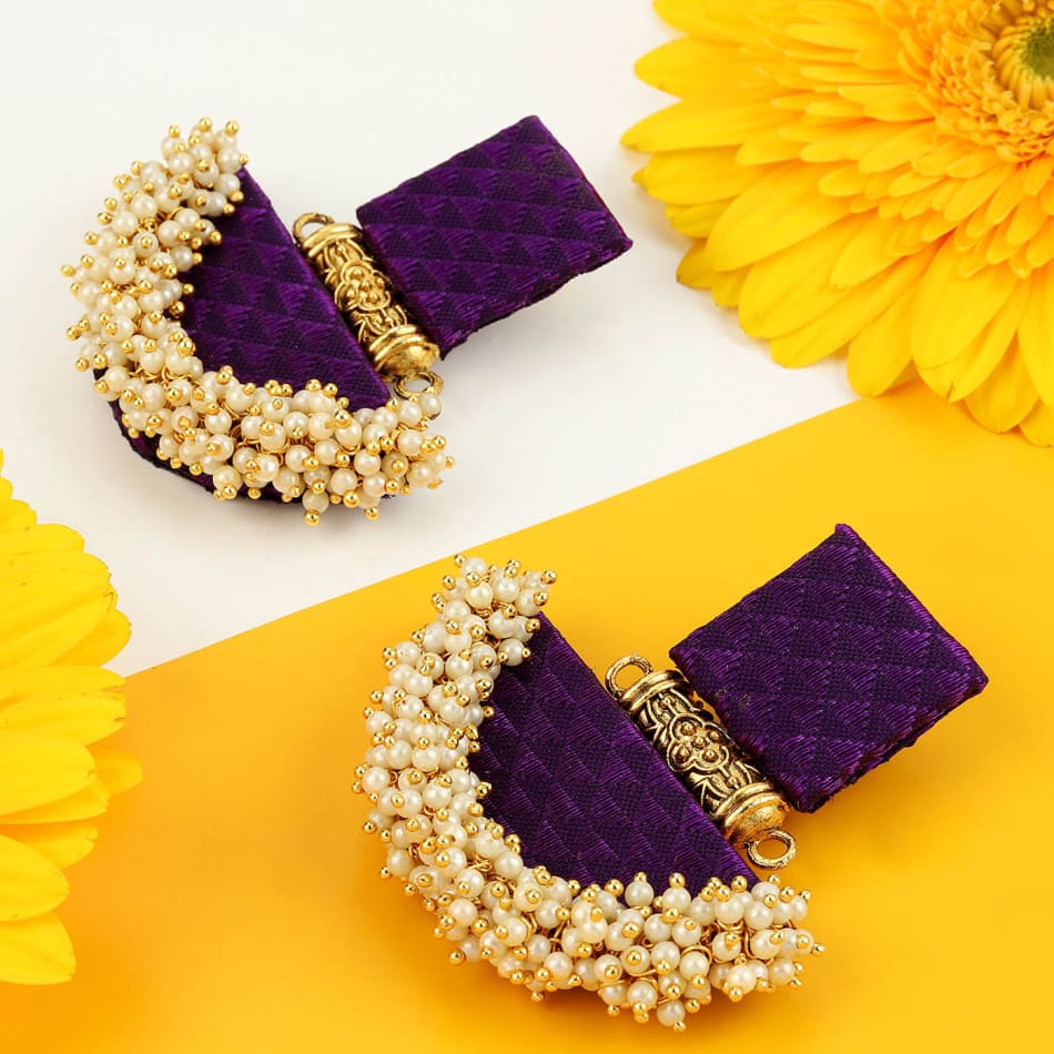 Boho Fabric Purple Earrings: Gift/Send Jewellery Gifts Online JVS1204062  |IGP.com