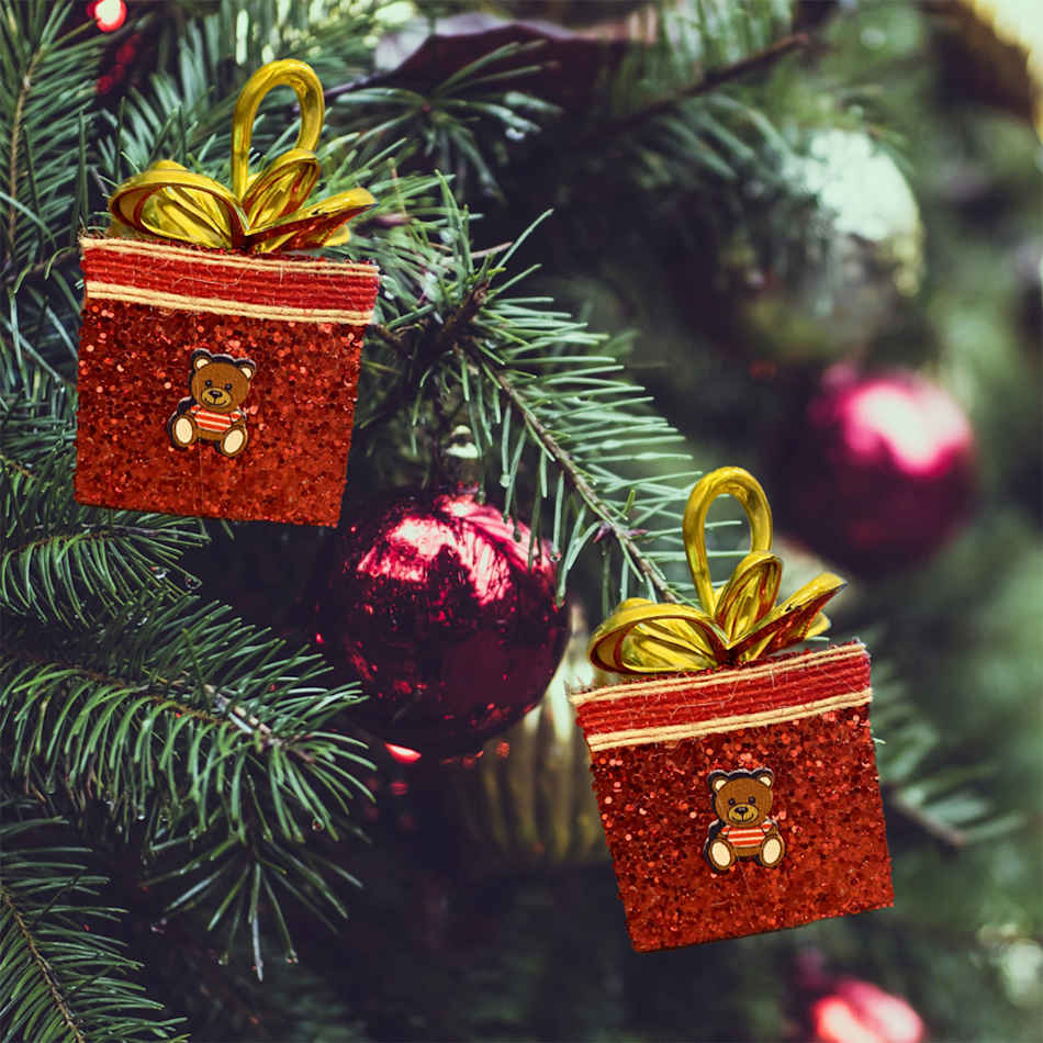 Buy/Send Bright And Merry Red Gift Box Christmas Tree Ornaments