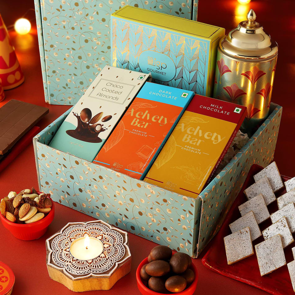 Send Dry Fruit Potlis with Chocolate Combo for Corporate Diwali Gifts Online  - DW22-108398 | Giftalove