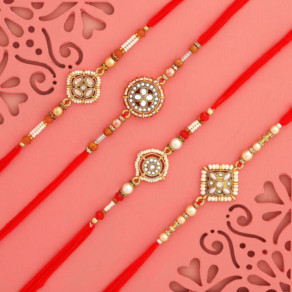 Crafted For Tradition Set of 4 Rakhis: Gift/Send Rakhi Gifts Online JVS1179624 |IGP.com