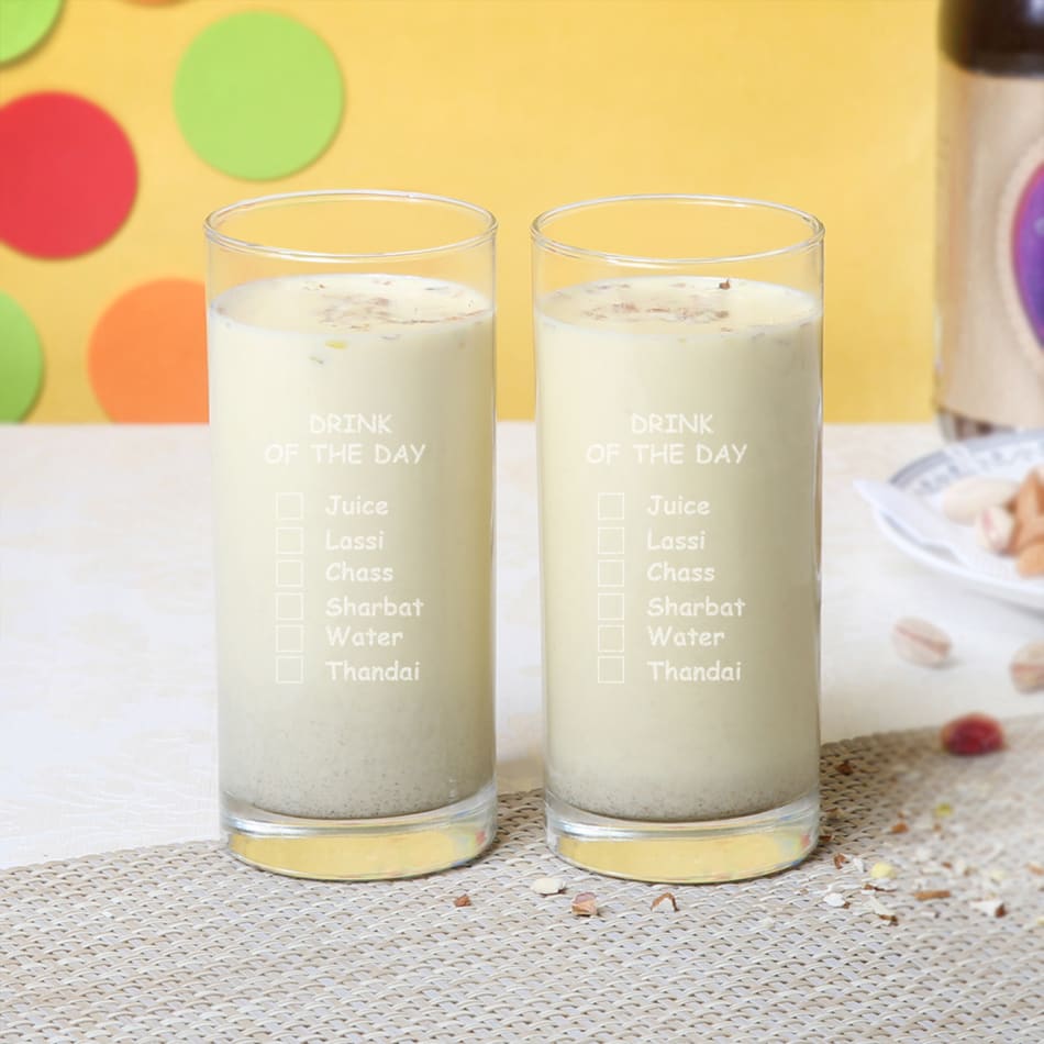 Desi Thandai Sharbat with Peonalized Glass: Gift/Send Home and Living Gifts Online M11027029 |IGP.com