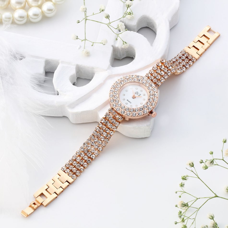 Diamond Studded Jewellery Watch Rose Gold Gift Send Christmas