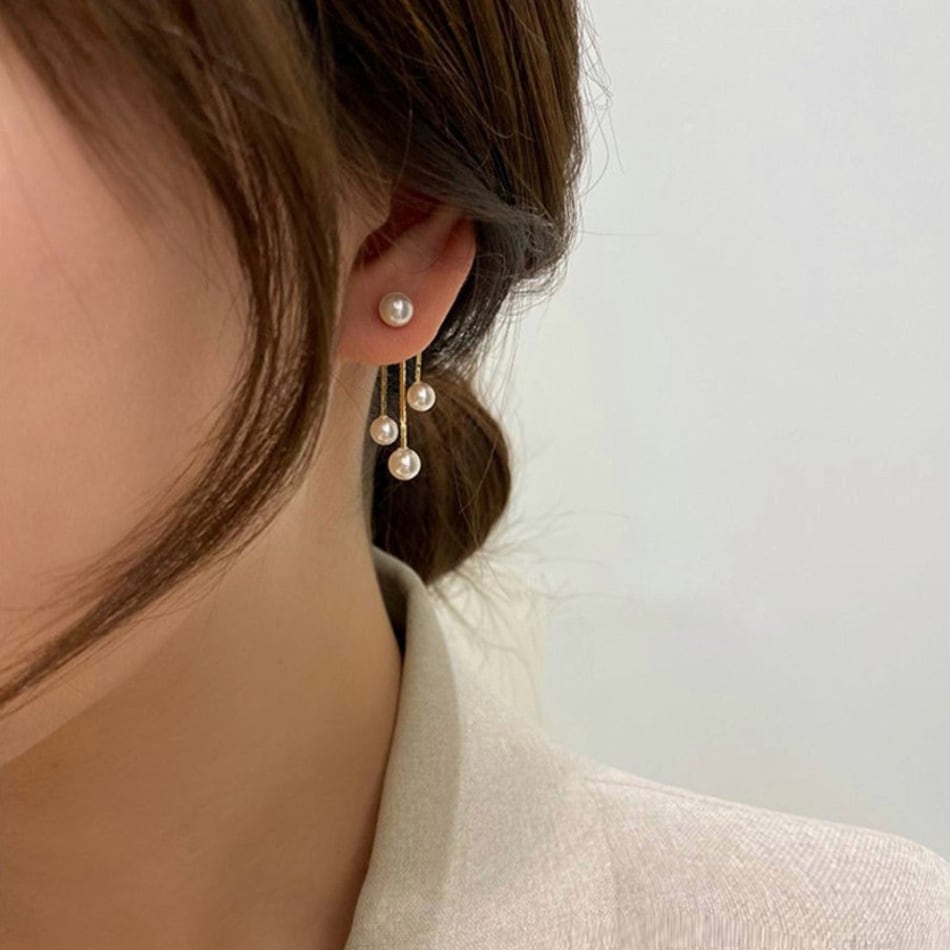 Veeki Fashion Womens Jewelry Vintage Simple Back Hanging Type Pearl  Earrings Sterling Silver gold  Fruugo IN