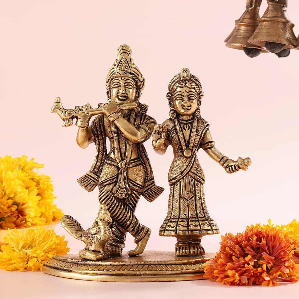 Radha Krishna Peacock Idol Statue with Diya For Puja Decoration Gift  Showpiece | eBay