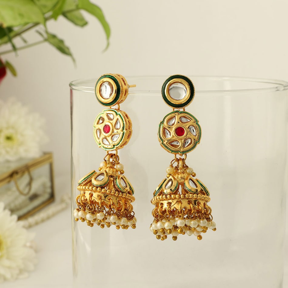 Buy Jessica Fashion Golden Polish Mirror Jhumka Earrings | Traditionall Ethnic  Earrings | Earrings for Women| Earring set at Amazon.in