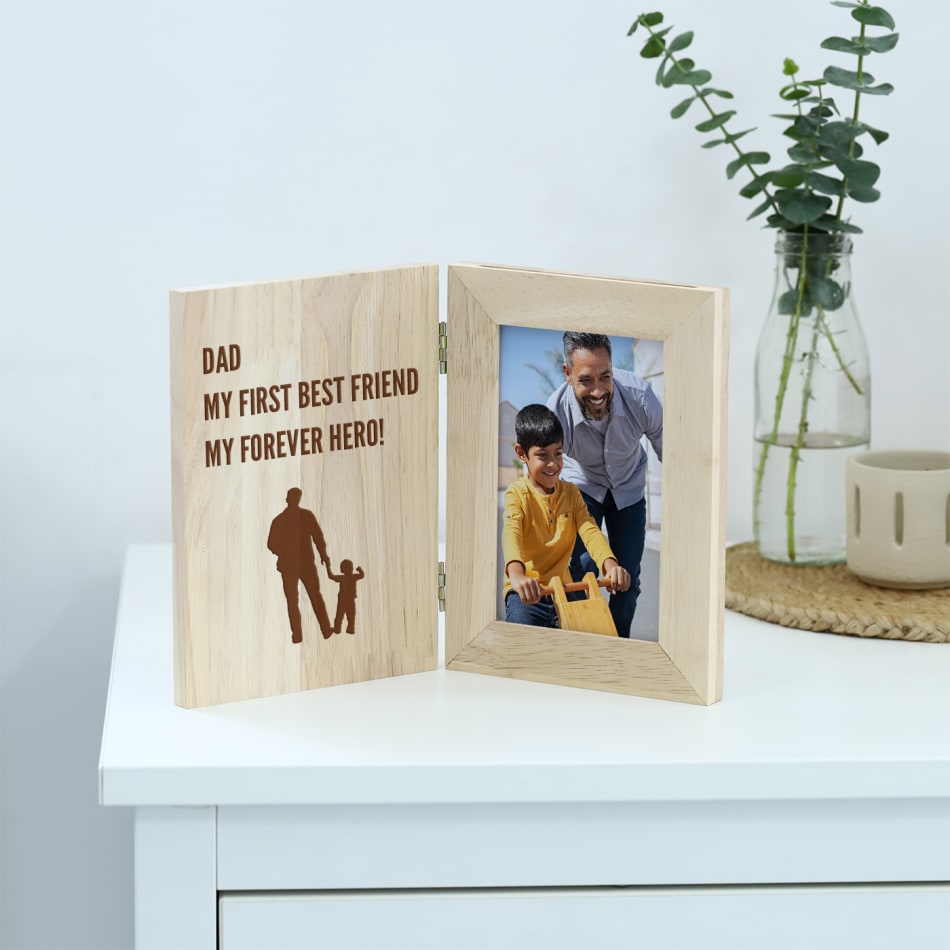 Father's Day Personalised Wooden Book Photo Frame: Gift/Send Father's Day Gifts Online JVS1240234 |IGP.com
