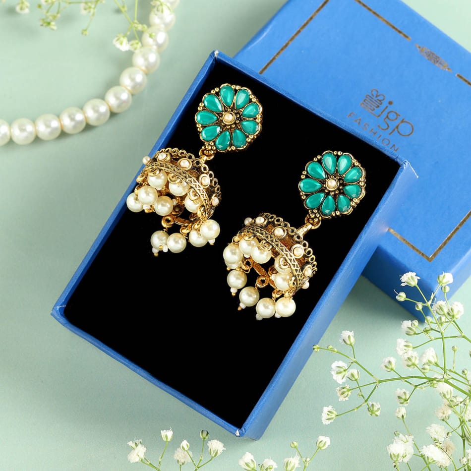 Earrings Flower With Pearl Drop Juju Joy: Gift/Send Jewellery Gifts Online  JVS1217111 |IGP.com