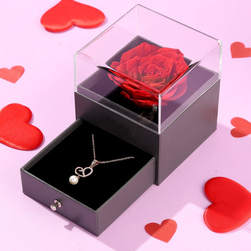 Forever Rose Gift With Pearl Necklace - IGP Gifts, Indian Gifts Portal, Send Online Gifts, Order Online Gifts, Online Gift Store, Gifts Delivery