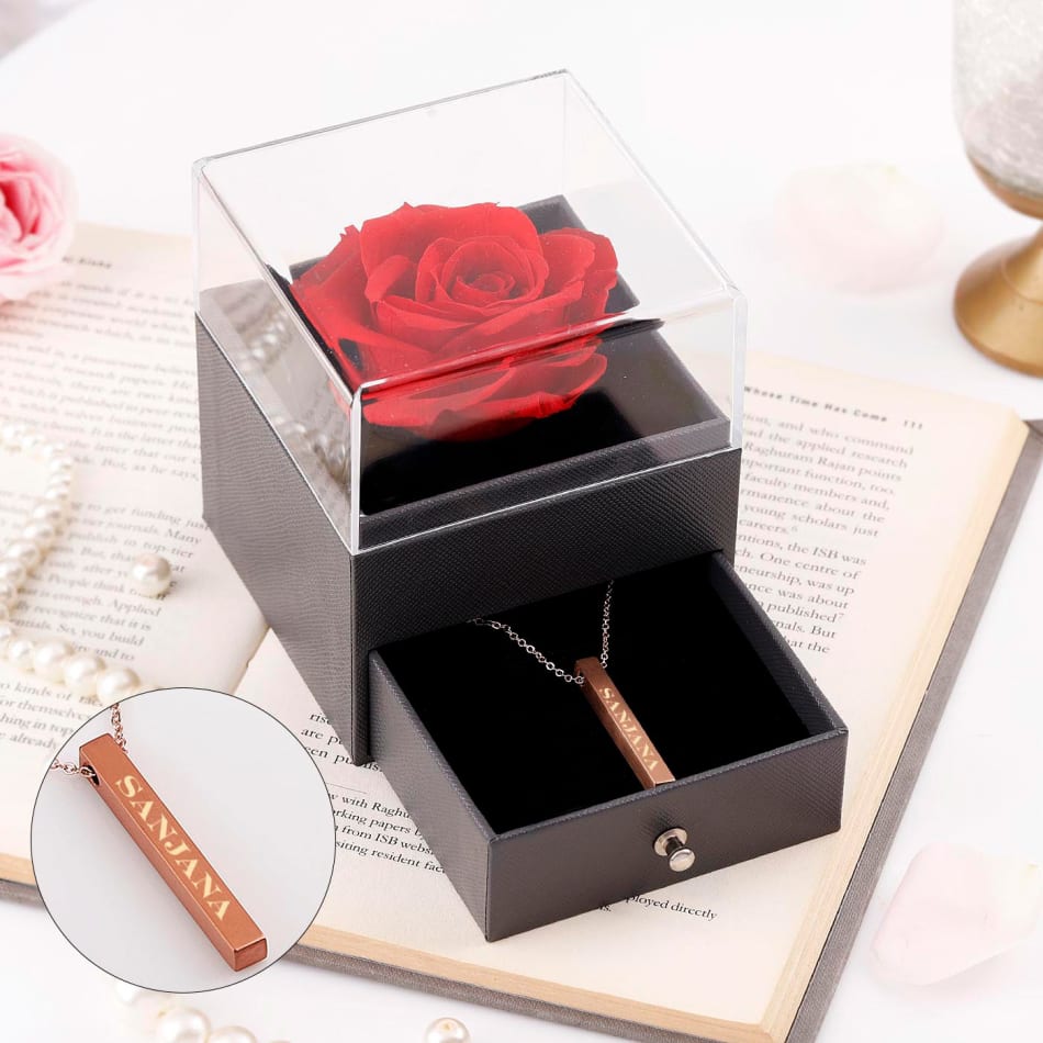 Forever Rose Gift With Pearl Necklace - IGP Gifts, Indian Gifts Portal, Send Online Gifts, Order Online Gifts, Online Gift Store, Gifts Delivery