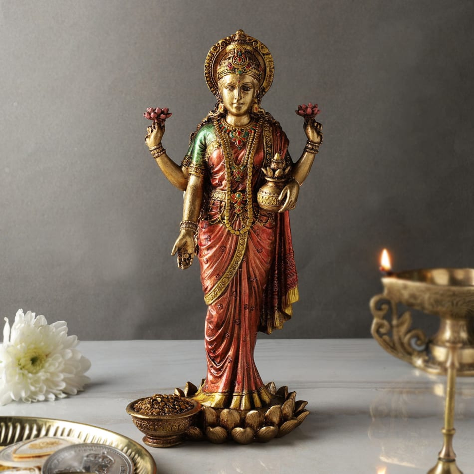 Brass Lakshmi Idol Laxmi Statue For Religious Home Office Decor Lucky Gift  9.5