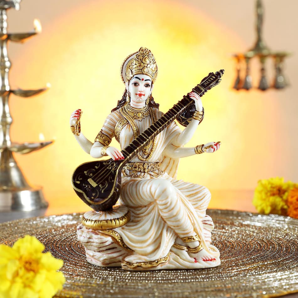 Goddess Saraswati Ivory Finish Idol: Gift/Send Home and Living ...
