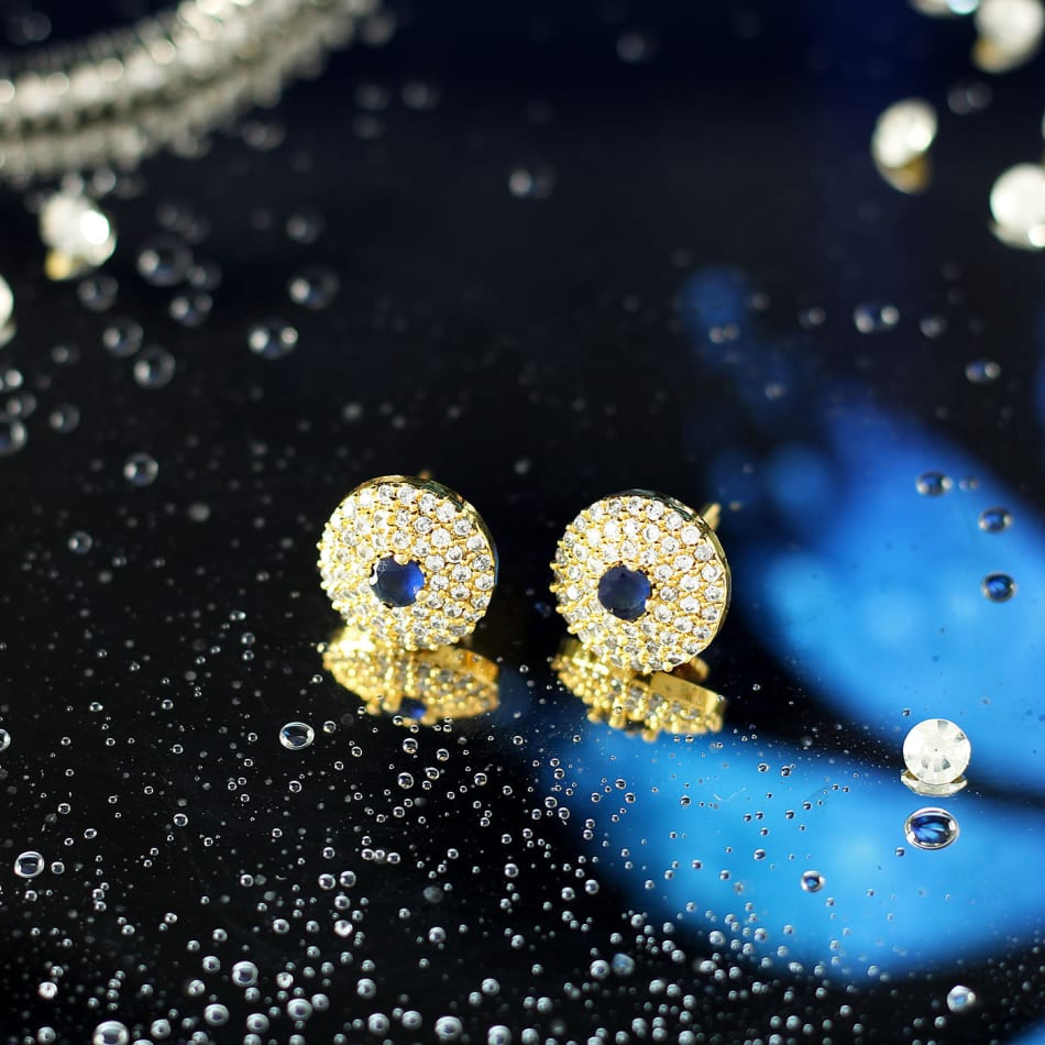 p gold finish blue stone studded earrings 131358 m