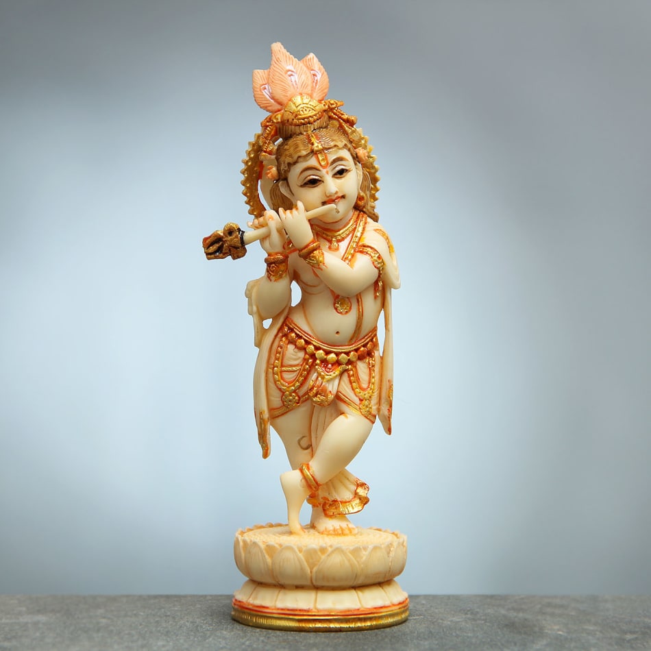 Gold Plated Krishna Idol Made with Marble Dust: Gift/Send Handmade ...