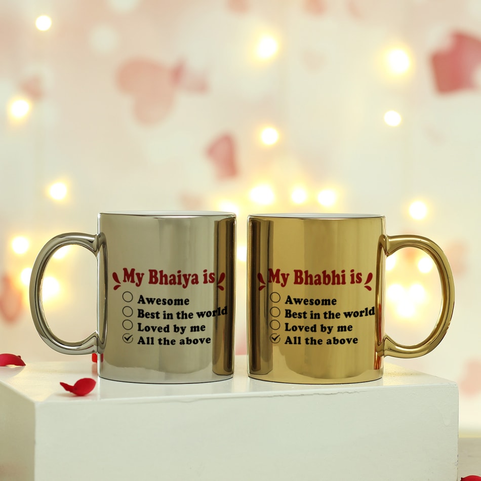Golden & Silver Metallic Couple Mugs: Gift/Send Home and Living ...