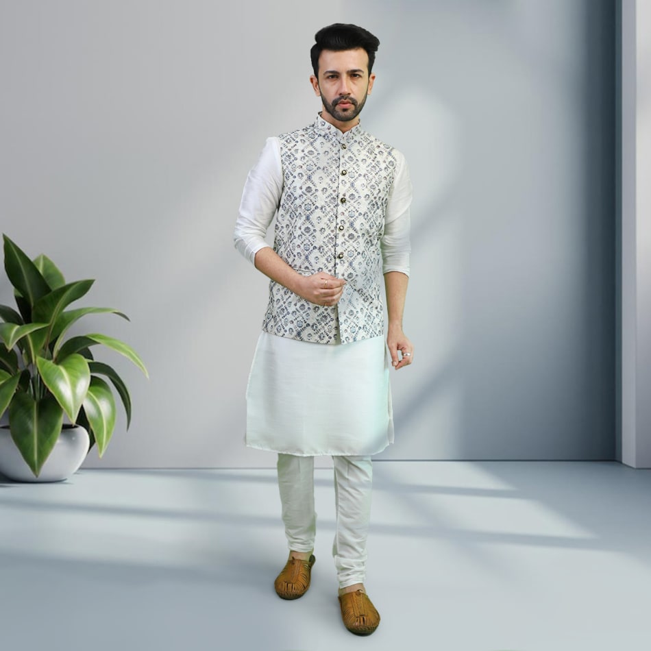 Self Design Brocade Silk Half Jodhpuri Jacket With Kurta Pajama Set at Rs  4999.00 | Modi Jacket, Mens Koti, नेहरू जैकेट - Rajanyas Ecommerce Private  Limited, Yamuna Nagar | ID: 27531254855