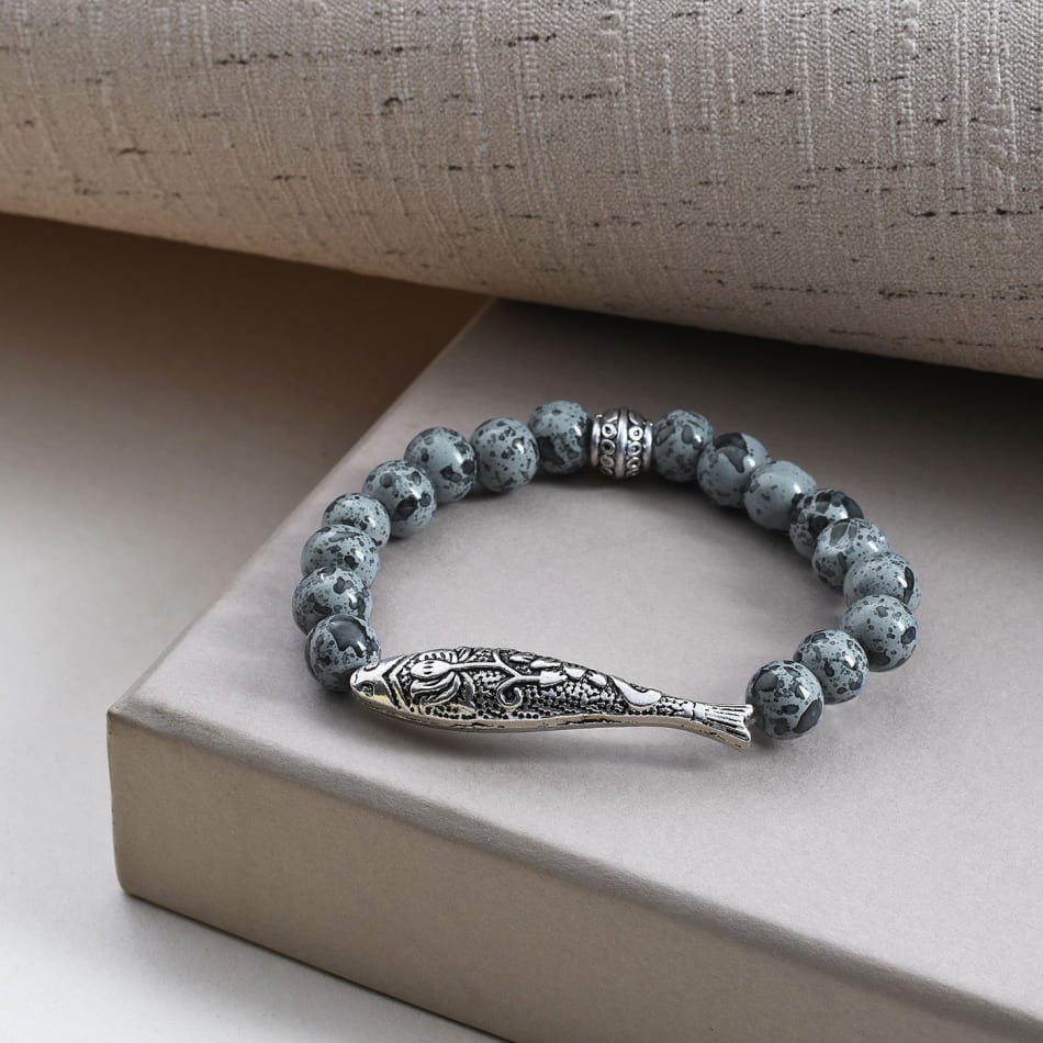 Grey Stone Bracelet With Oxidized Fish Charm GiftSend Bhaidooj Gifts  Online J11141552 IGPcom