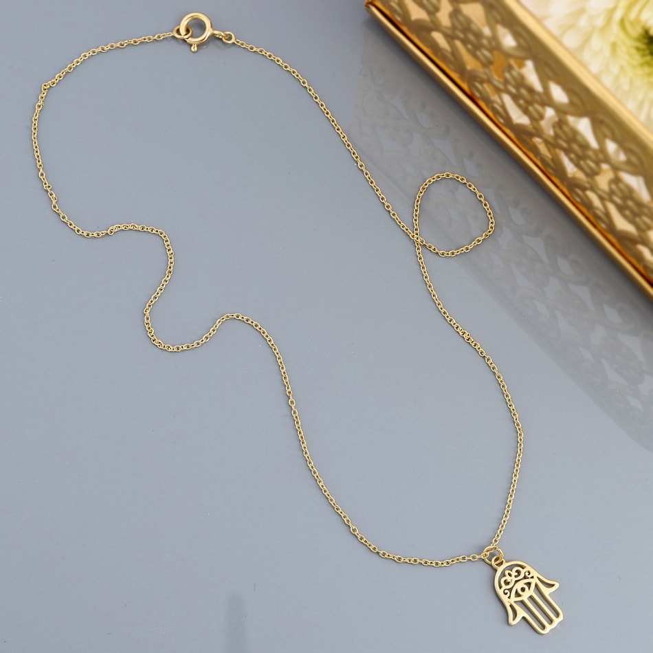Buy/Send Hamsa 18K Gold Plated Silver Pendant With Chain Online
