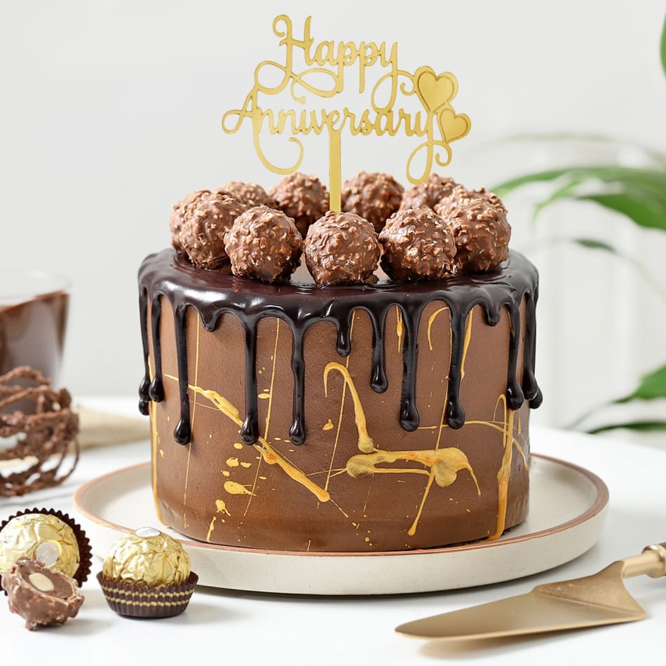 Send Happy Anniversary Chocolate Ganache Cake Half Kg Online Same Day Delivery in UAE IGP JVS1287210