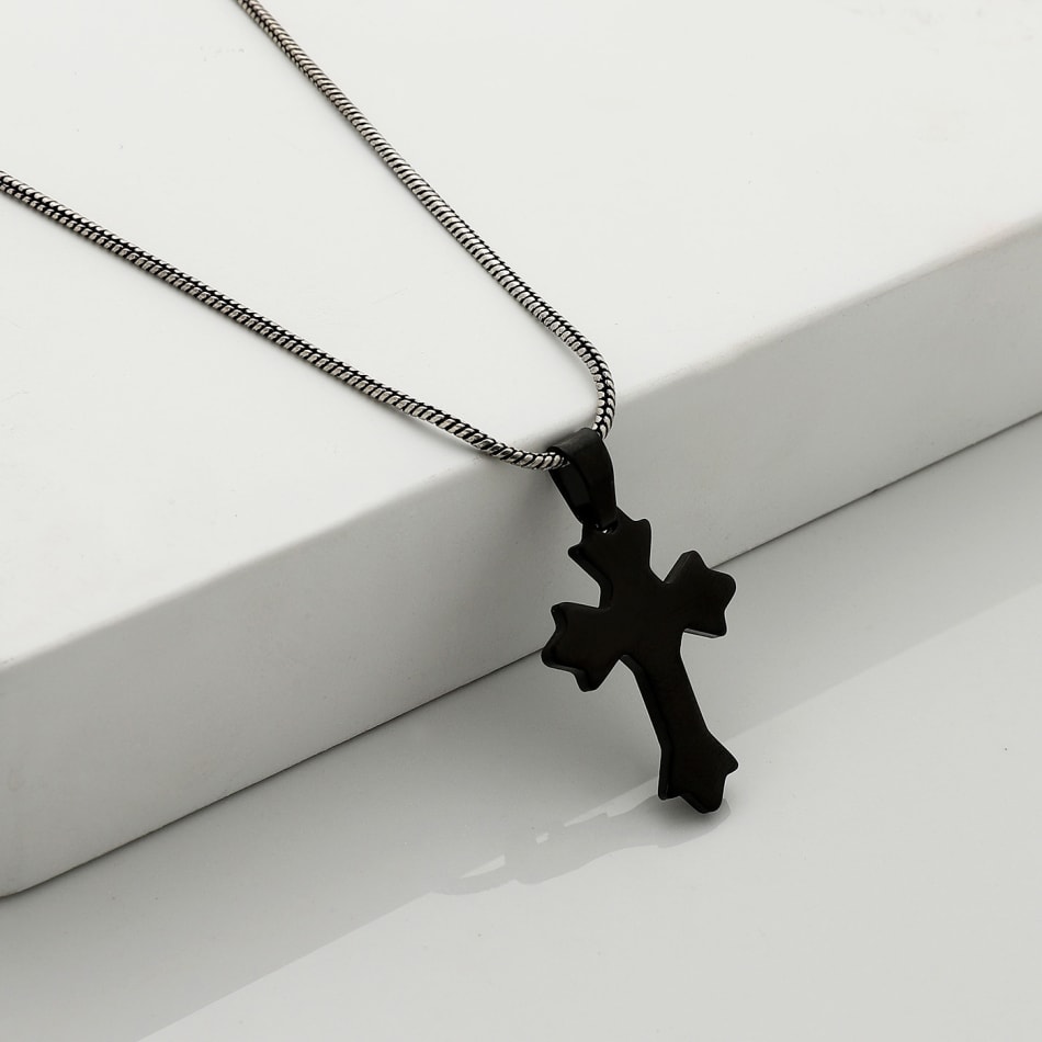 Holy Cross Pendant With Chain Black