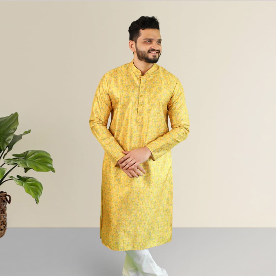 Khadi Print Art Silk Kurta Set for Men