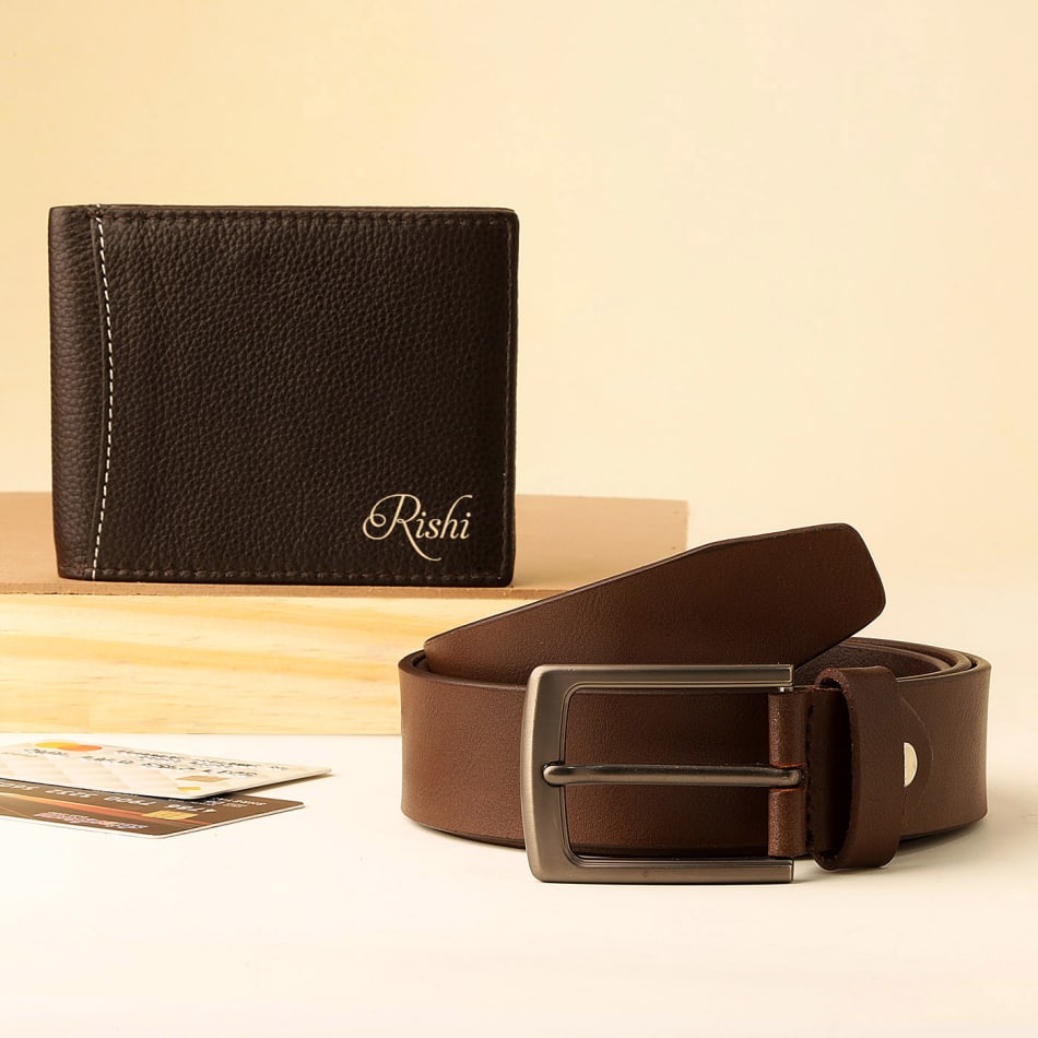 p leather wallet and belt personalized combo for men brown 155348 m
