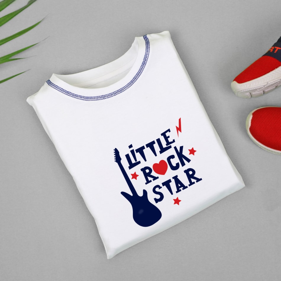 Buy/Send Little Rock Star Personalized T Shirt for Kids White