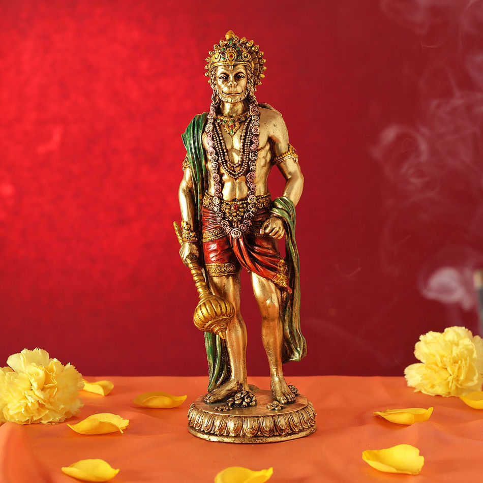 Lord Hanuman Statue in Standing Posture Gold Finish : Gift/Send ...