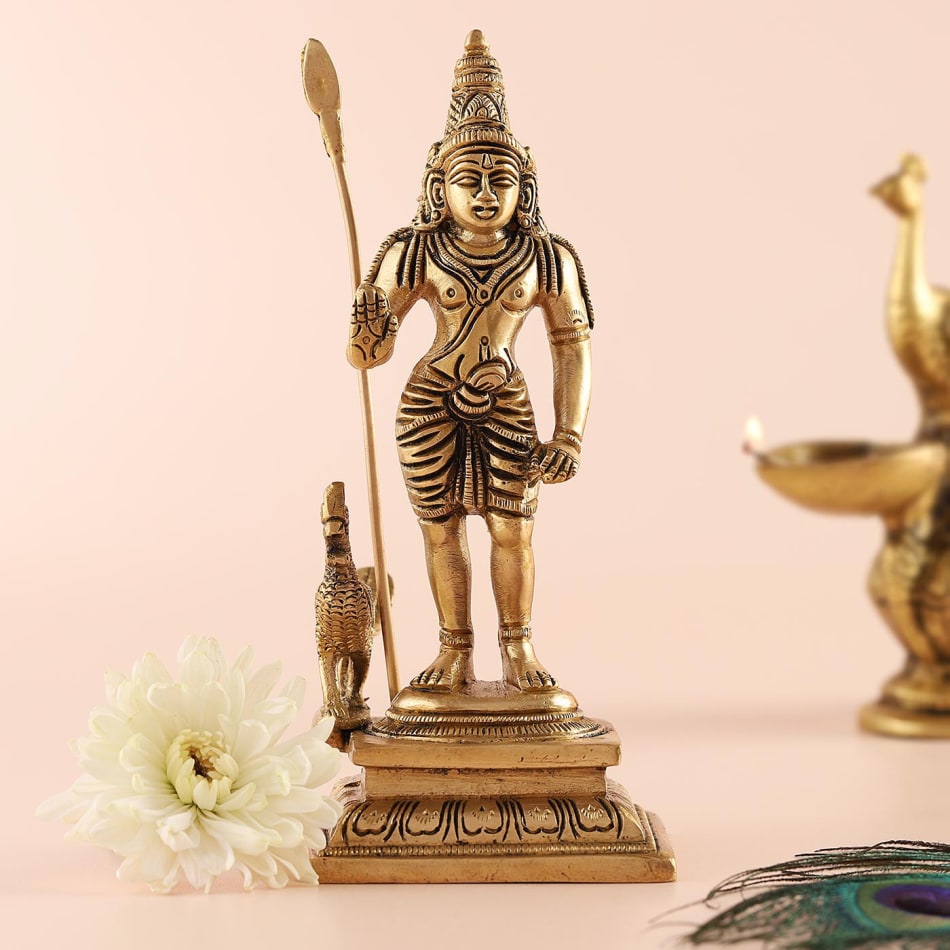 Lord Murugan Kartikeya Solid Brass Idol: Gift/Send Home and Living ...