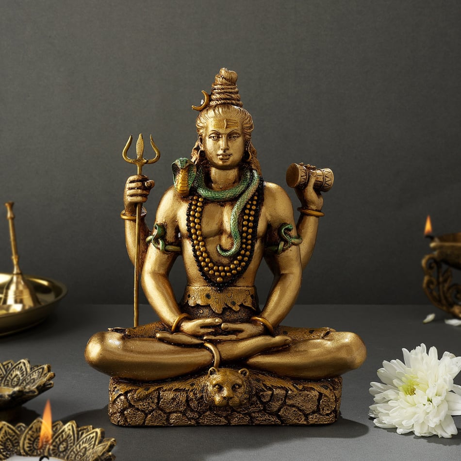 Lord Shiva Gold Toned Hand Painted Idol: Gift/Send Home and Living ...