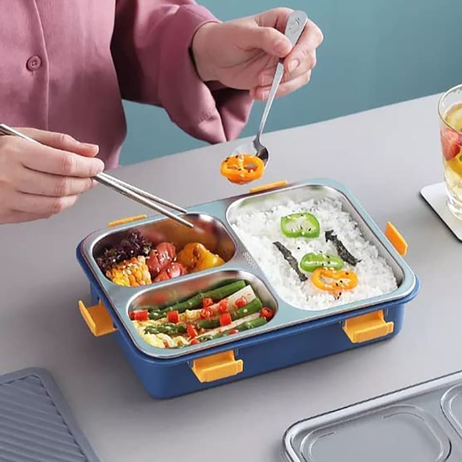 WG inc Stainless steel Lunch Box For Kids & Adults Traditional Indian  Tiffin Bento Three Compartment…See more WG inc Stainless steel Lunch Box  For