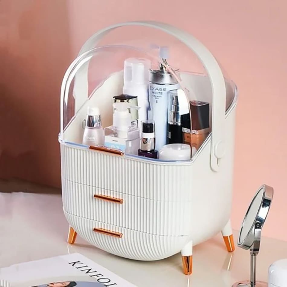 Makeup Storage Box - 3 Compartments - White - Single Piece