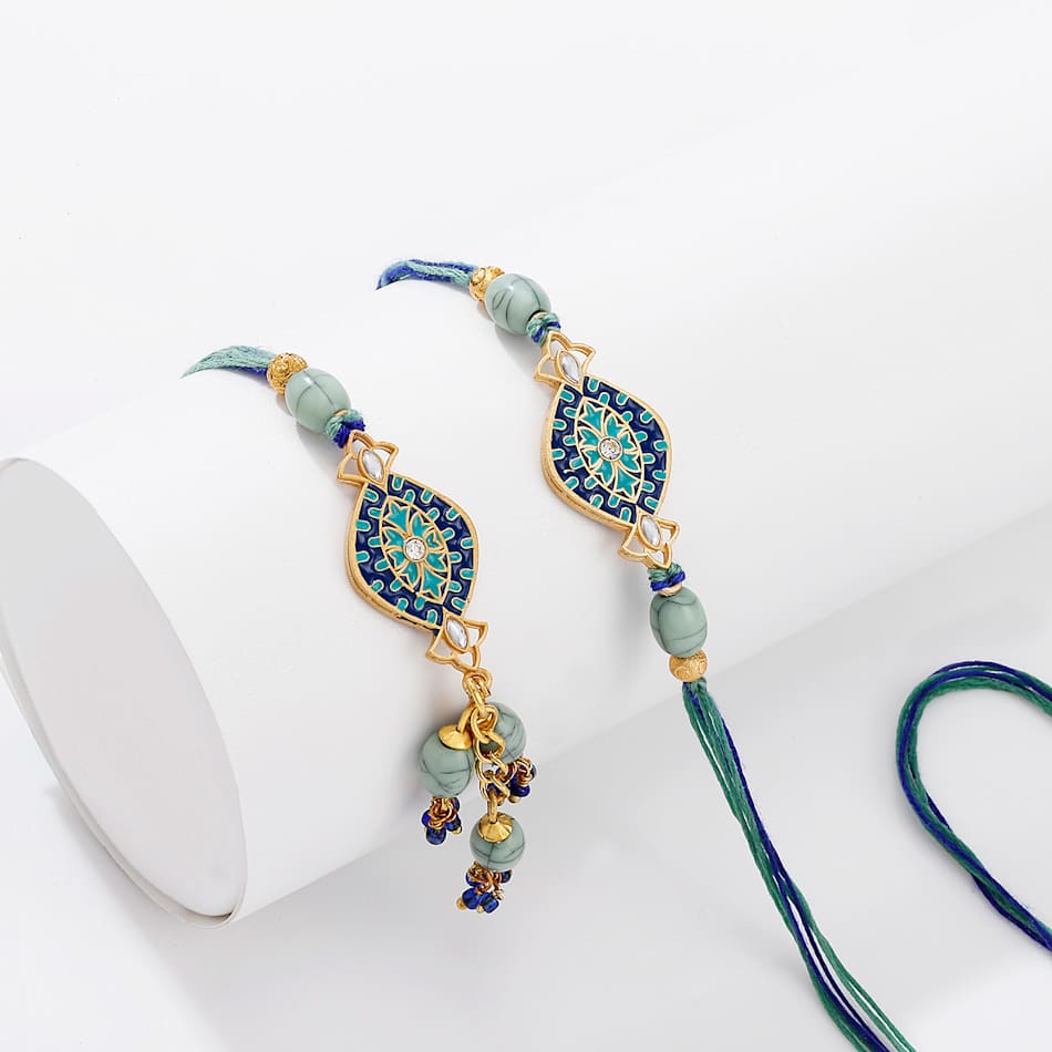 Buy/Send Meenakari And CZ Stone Work Bhaiya Bhabhi Rakhi Online