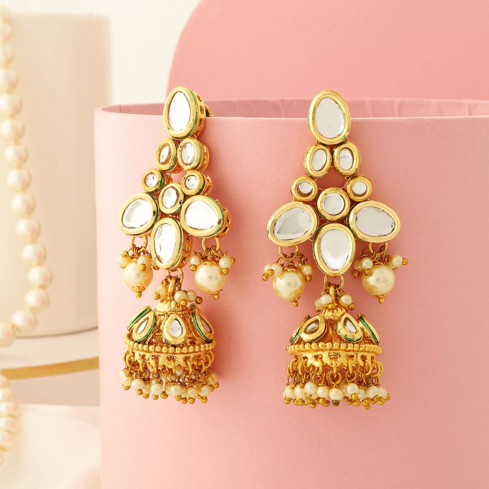 Two Step Kundan Jhumkas latest jewelry designs - Indian Jewellery Designs