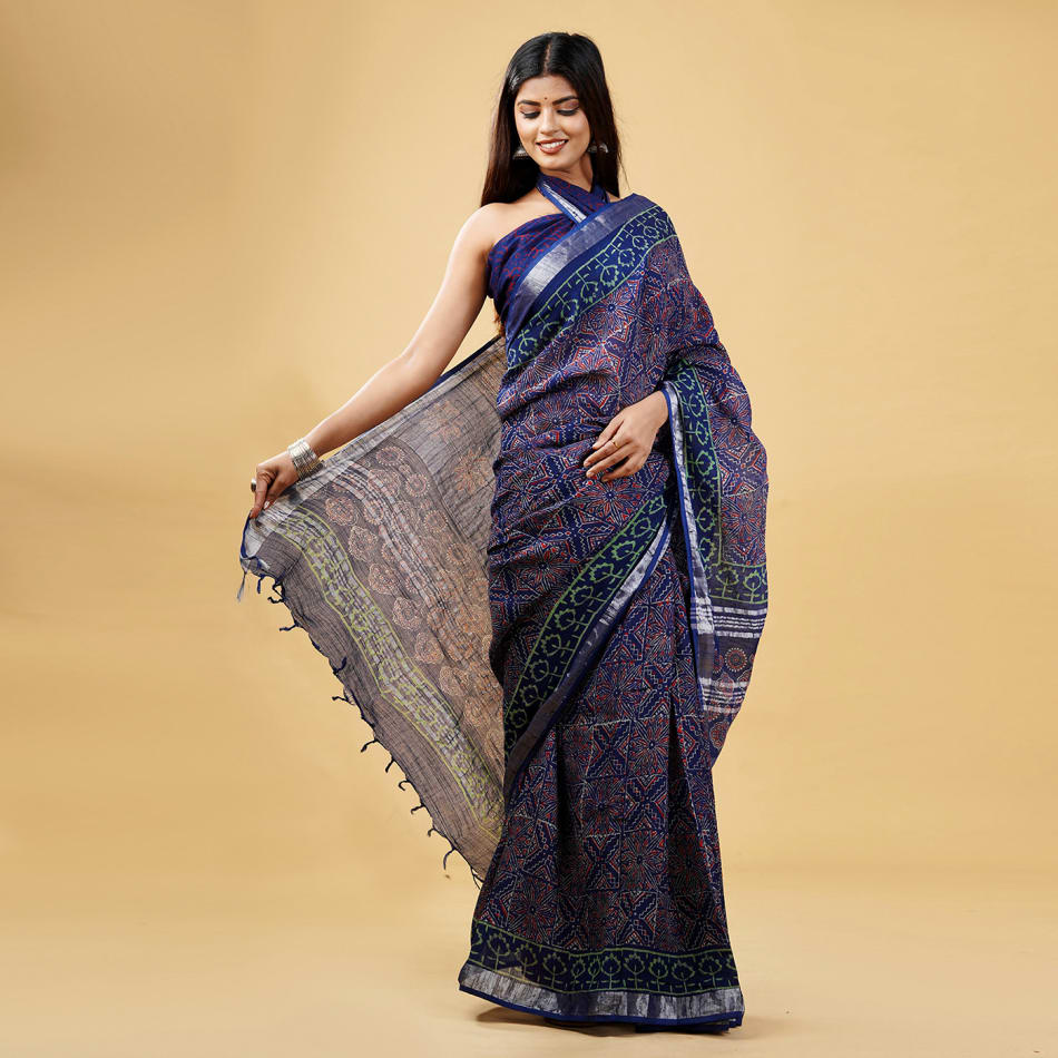 Buy INDIA SILK PWCS LTD Women's Bhagalpuri Tissue Linen Saree With Blouse  (TISSUE $ 7_Black) at Amazon.in