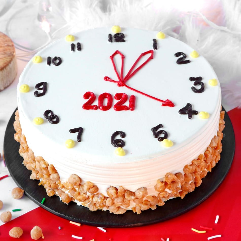New Year Clock Butterscotch Cake Half Kg : Gift/Send New Year ...