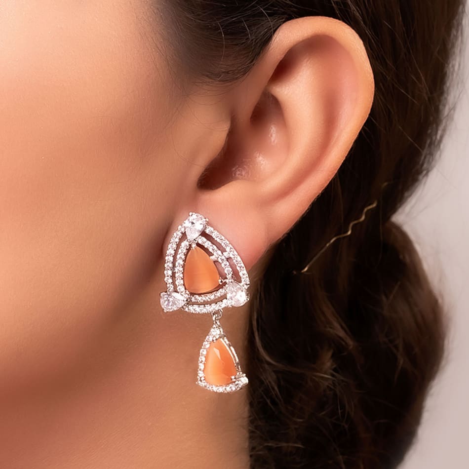 p orange stone and cz drop earrings 150923 m