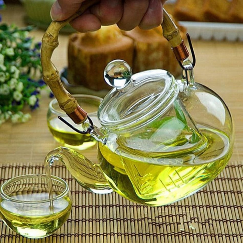 Oriental Glass Tea Pot With Bamboo Handle Induction Friendly 600ml - Main Image