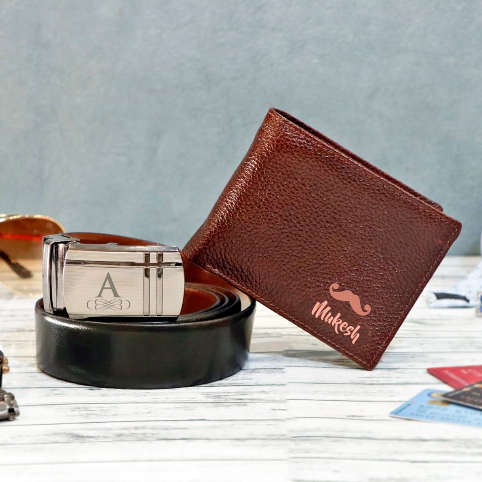 Handmade Indian Genuine Leather Wallet & Textured Belt Combo Gift Set for  Men | eBay