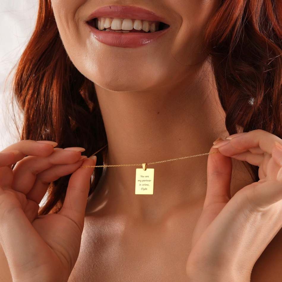 Engraved Necklace Gold Rectangle Initial Pendant Buy/Send