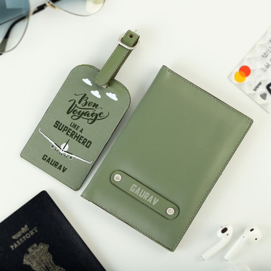 Buy Personalised Leather Passport Cover and Luggage Tag Set Online in India  